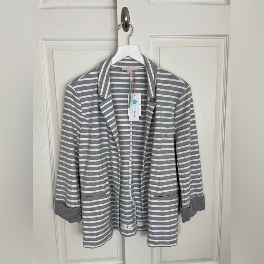 Skies Are Blue x Stitch Fix Asa Striped Ponte Knit Blazer Gray Jacket NWT Sz L